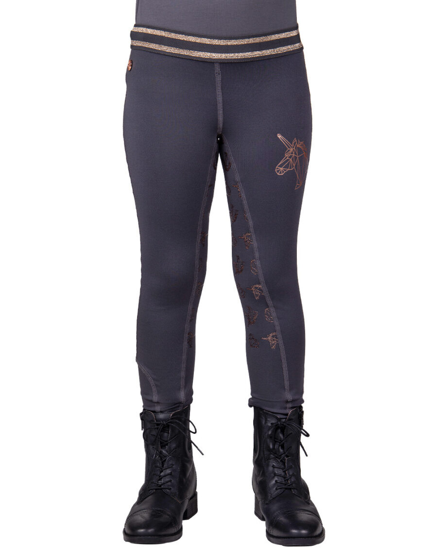 Qhp Didy Ridetights – Mørkegrå med Guld og Grip Tilbud!