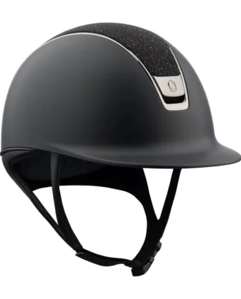 Elegant Samshield Ridehjelm i Sort med Krystalstof – Udsalg!